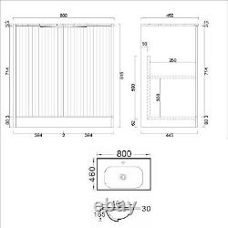 Modern Bathroom Vanity Unit Ceramic Basin Sink Cabinet Satin White 600mm 800mm