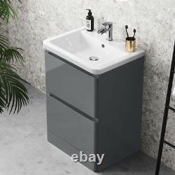 Modern Bathroom Vanity Unit Ceramic Basin Sink Floor Standing Storage Cabinet WC
