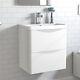 Modern Bathroom Vanity Unit With Basin Sink, Wall-mounted, Gloss White, 2 Drawers