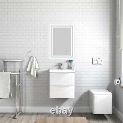 Modern Bathroom Vanity Unit with Basin Sink, Wall-mounted, Gloss White, 2 Drawers