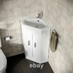 Modern Corner Basin Sink 550 mm White Vanity Cabinet Floor Standing Zeller