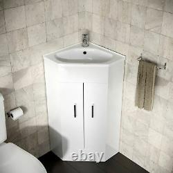 Modern Corner Basin Sink 550 mm White Vanity Cabinet Floor Standing Zeller