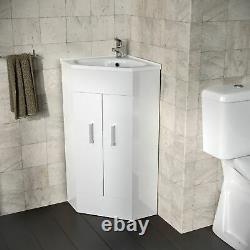 Modern Corner Basin Sink 550 mm White Vanity Cabinet Floor Standing Zeller