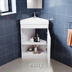 Modern Corner Bathroom Vanity Unit 560mm White Gloss Sink Basin Storage Cabinet