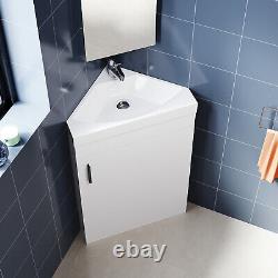 Modern Corner Bathroom Vanity Unit 560mm White Gloss Sink Basin Storage Cabinet