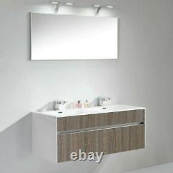 Modern Wave 1200mm Double Basin Vanity Bathroom Unit Oak and White Gloss