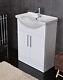 Modern White Bathroom Vanity Unit Ceramic Basin Sink Gloss White Doors 550mm