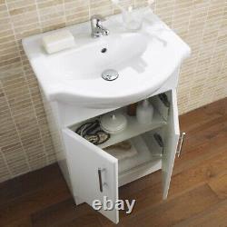 Modern White Bathroom Vanity Unit Ceramic Basin Sink Gloss White Doors 550MM
