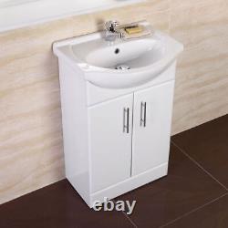 Modern White Bathroom Vanity Unit Ceramic Basin Sink Gloss White Doors 550MM