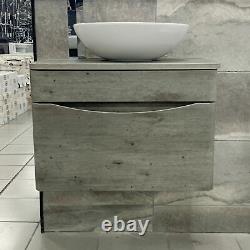 Moonstone Dark Grey Concrete Wall Hung Vanity Unit + Wok Basin + Tall Tap