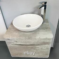 Moonstone Light Grey Concrete Wall Hung Vanity Unit With Wok Basin + Tall Tap