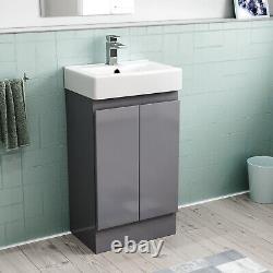 Nes Home 450mm Freestanding Basin Vanity Unit 2 doors Steel Grey Flat Pack