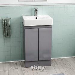 Nes Home 450mm Freestanding Basin Vanity Unit 2 doors Steel Grey Flat Pack