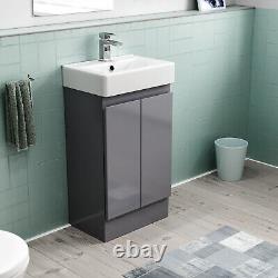 Nes Home 450mm Freestanding Basin Vanity Unit 2 doors Steel Grey Flat Pack