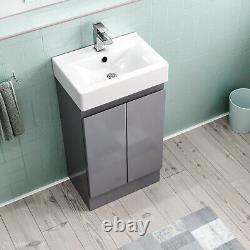 Nes Home 450mm Freestanding Basin Vanity Unit 2 doors Steel Grey Flat Pack