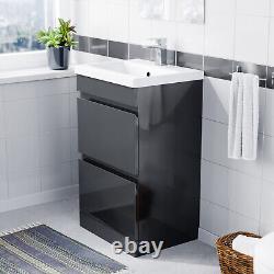 Nes Home 500mm Floor Standing Basin Vanity Unit 2 Drawers Handless Anthracite