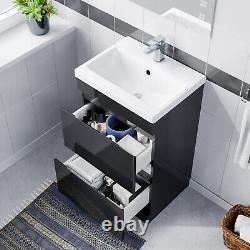 Nes Home 500mm Floor Standing Basin Vanity Unit 2 Drawers Handless Anthracite