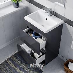 Nes Home 500mm Floor Standing Basin Vanity Unit 2 Drawers Handless Steel Grey