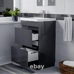 Nes Home 500mm Floor Standing Basin Vanity Unit 2 Drawers Handless Steel Grey