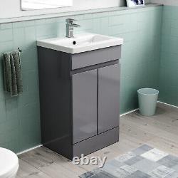 Nes Home 500mm Freestanding Basin Vanity Unit 2 doors Steel Grey Flat Pack