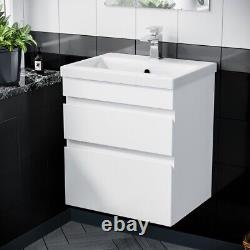 Nes Home 500mm PVC 2 Drawers White Wall Hung Vanity Unit Cabinet and Basin Sink