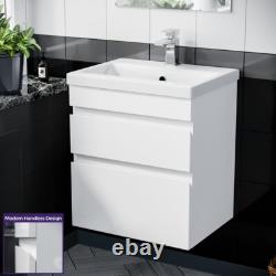 Nes Home 500mm PVC 2 Drawers White Wall Hung Vanity Unit Cabinet and Basin Sink