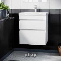 Nes Home 500mm PVC 2 Drawers White Wall Hung Vanity Unit Cabinet and Basin Sink
