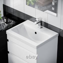 Nes Home 500mm PVC 2 Drawers White Wall Hung Vanity Unit Cabinet and Basin Sink