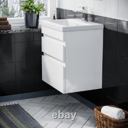Nes Home 500mm PVC 2 Drawers White Wall Hung Vanity Unit Cabinet and Basin Sink