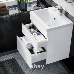 Nes Home 500mm PVC 2 Drawers White Wall Hung Vanity Unit Cabinet and Basin Sink