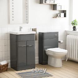 Nes Home 500mm Vanity Basin Unit, WC Unit & Back to Wall Toilet Grey