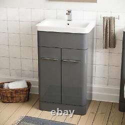 Nes Home 500mm Vanity Basin Unit, WC Unit & Back to Wall Toilet Grey