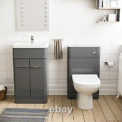 Nes Home 500mm Vanity Basin Unit, WC Unit & Back to Wall Toilet Grey