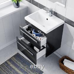 Nes Home 500mm Wall Hung 2 Drawer Vanity Unit Anthracite With White Basin