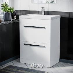 Nes Home 600mm Floorstanding 2 Drawer Vanity Basin Unit White