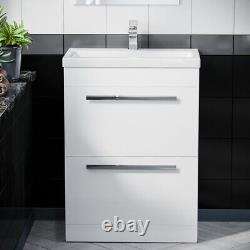 Nes Home 600mm Floorstanding 2 Drawer Vanity Basin Unit White