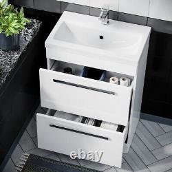 Nes Home 600mm Floorstanding 2 Drawer Vanity Basin Unit White