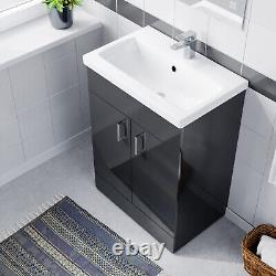 Nes Home 600mm Floorstanding Basin Vanity Unit Cabinet Bathroom Anthracite