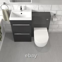 Nes Home Anthracite Basin Vanity Cabinet With WC Unit & Back To Wall Toilet