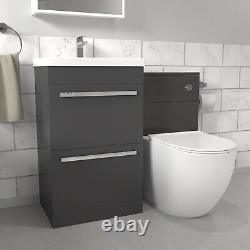 Nes Home Anthracite Basin Vanity Cabinet With WC Unit & Back To Wall Toilet