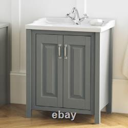 Nes Home Chiltern 600mm Bathroom Traditional Basin Vanity Cabinet Unit Grey