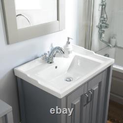 Nes Home Chiltern 600mm Bathroom Traditional Basin Vanity Cabinet Unit Grey