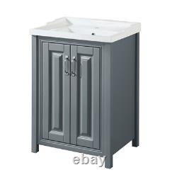 Nes Home Chiltern 600mm Bathroom Traditional Basin Vanity Cabinet Unit Grey