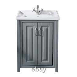 Nes Home Chiltern 600mm Bathroom Traditional Basin Vanity Cabinet Unit Grey