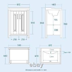 Nes Home Chiltern 600mm Bathroom Traditional Basin Vanity Cabinet Unit Grey