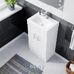 Nes Home Flat Pack 450mm White 2 Doors Basin Vanity Unit Bathroom Cabinet