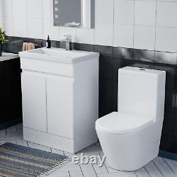 Nes Home Flat Pack 600mm Gloss White Basin Vanity & Close Coupled Rimless Toilet