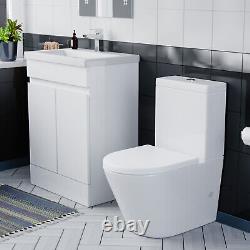 Nes Home Flat Pack 600mm Gloss White Basin Vanity & Close Coupled Rimless Toilet