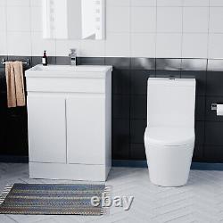 Nes Home Flat Pack 600mm Gloss White Basin Vanity & Close Coupled Rimless Toilet