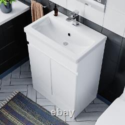 Nes Home Flat Pack 600mm Gloss White Basin Vanity & Close Coupled Rimless Toilet